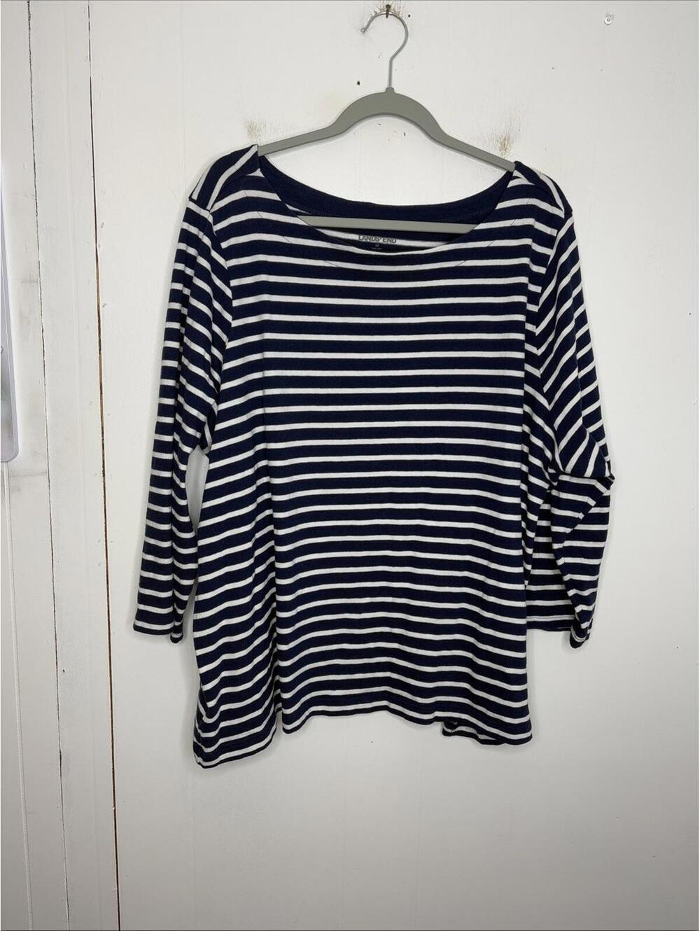 Lands End Top Womens 3X Boat Neck Striped Cotton Nautical Fisherman Preppy Coast